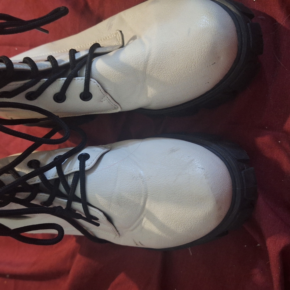 White Combat Boots with Black Laces